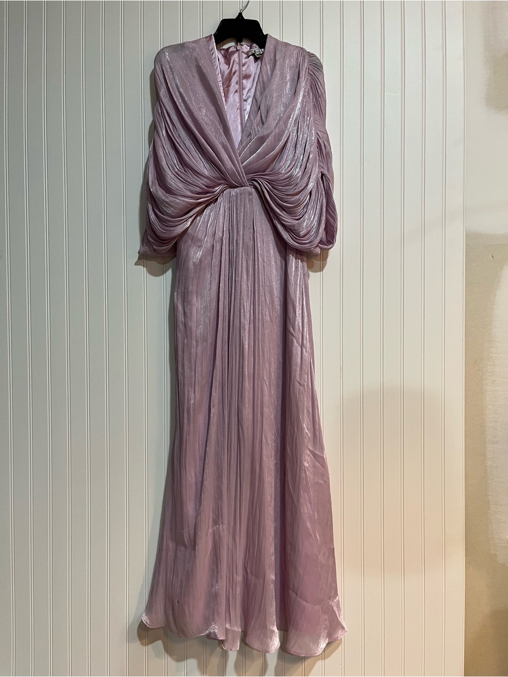 Badgley Mischka Soft Lilac Draped V-Neck Maxi Gown - Picture 7 of 11